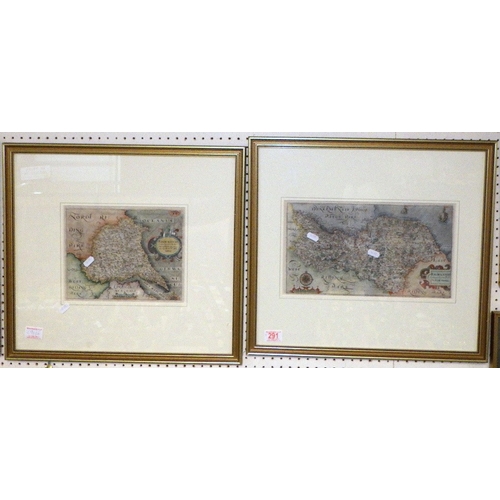 291 - A group of Four framed maps together with two signed etchings (6)