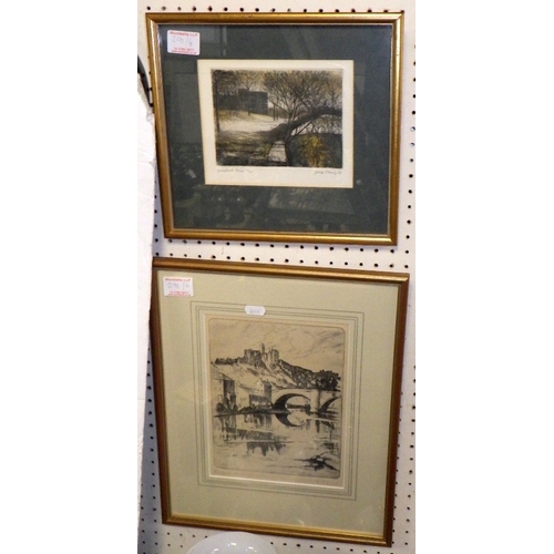 291 - A group of Four framed maps together with two signed etchings (6)