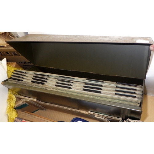 297 - A qty of misc to inc vintage rulers, metal filing box etc (3)