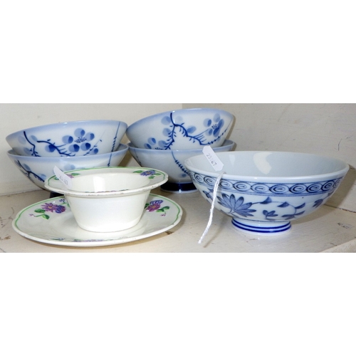 326 - An Oriental rice bowl with makers mark together with four further bowls and an AF Maytime saucer and... 