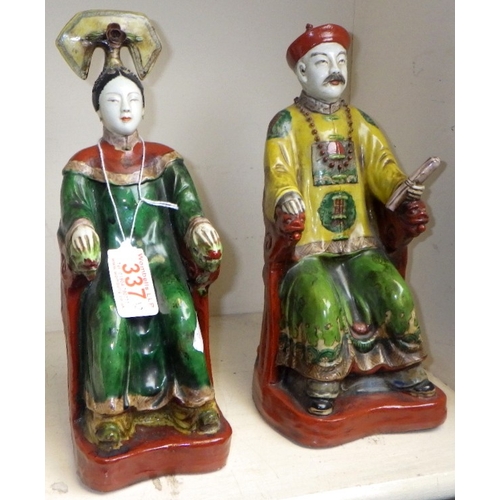 337 - A pair of Chinese ceramic Emperor & Empress figures, 25cm tall