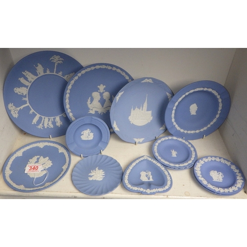 340 - A group of pale blue Wedgwood Jasper plates, ashtrays etc