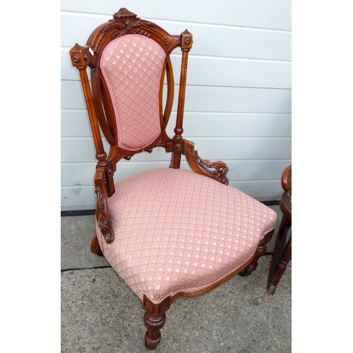 744 - A Victorian pink upholstered nursing chair together with a rocking chair (2)