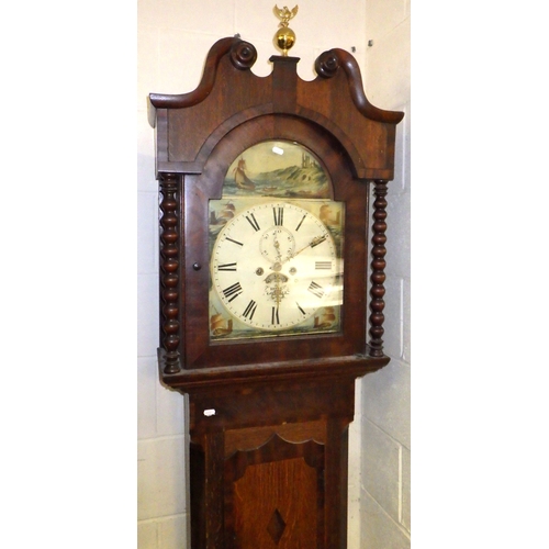 739 - A 19th cen oak & mahogany banded longcase clock with painted face, Rose, Goxhill, missing weights, 2... 