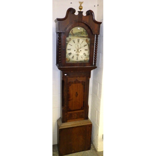739 - A 19th cen oak & mahogany banded longcase clock with painted face, Rose, Goxhill, missing weights, 2... 