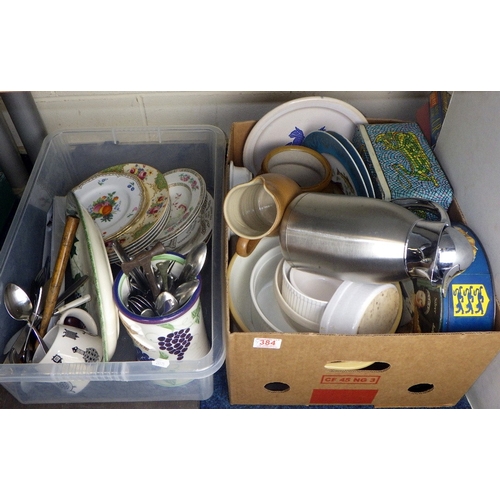 384 - A qty of misc kitchenware, ceramics, cutlery etc (2)