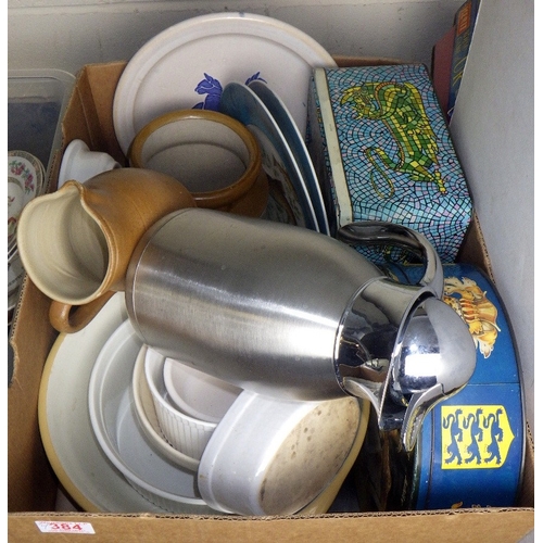 384 - A qty of misc kitchenware, ceramics, cutlery etc (2)