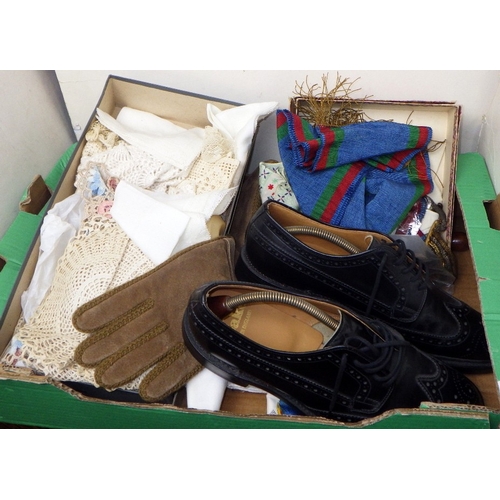 390 - A pair of Loake Braemar fully welted black leather shoes, 9 1/2 F, unused; a vintage dress sash with... 