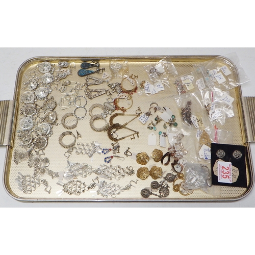 235 - A collection of earrings incl Oriental examples, some white metal, some A / F