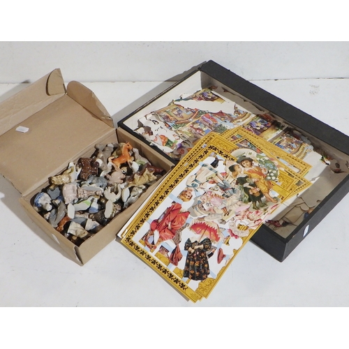 428 - A qty of Wade Whimsies together with misc decoupage scraps and sheets