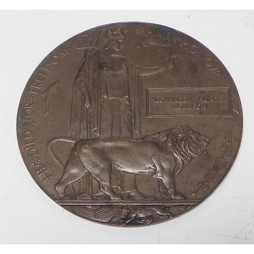 432 - A British WW1 Memorial Plaque named to Alexander Hunter Morrison, believed 4670 Rifleman 1st/8th Lon... 