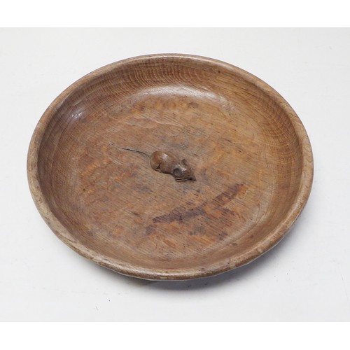 415 - A Mouseman English Oak Bowl with carved mouse trademark. 29cm diameter.