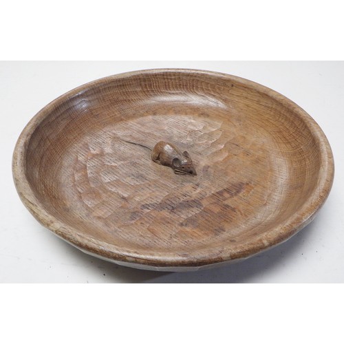 415 - A Mouseman English Oak Bowl with carved mouse trademark. 29cm diameter.
