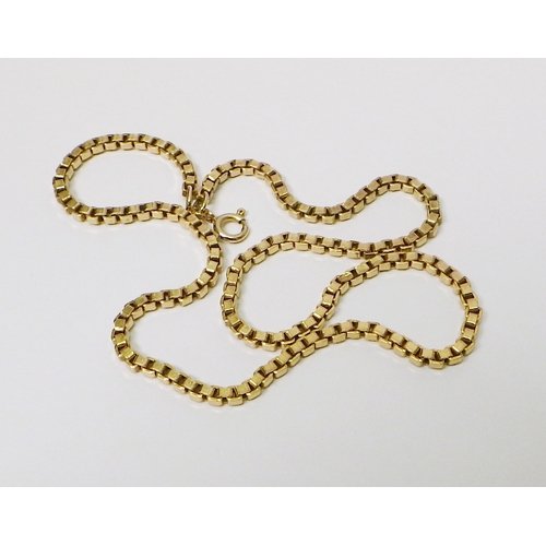 45 - A 9ct gold box link chain necklace.  415mm long / 3mm wide / 9g