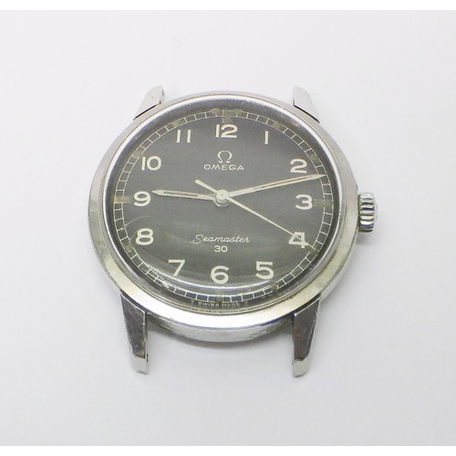 50 - An Omega Seamaster 30 comprising a manual winding mechanical movement under a black military style d... 