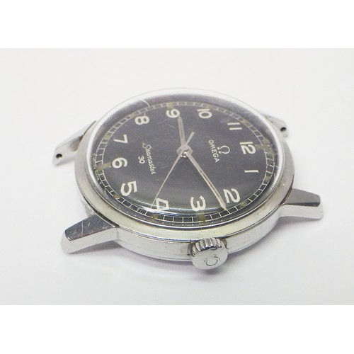 50 - An Omega Seamaster 30 comprising a manual winding mechanical movement under a black military style d... 