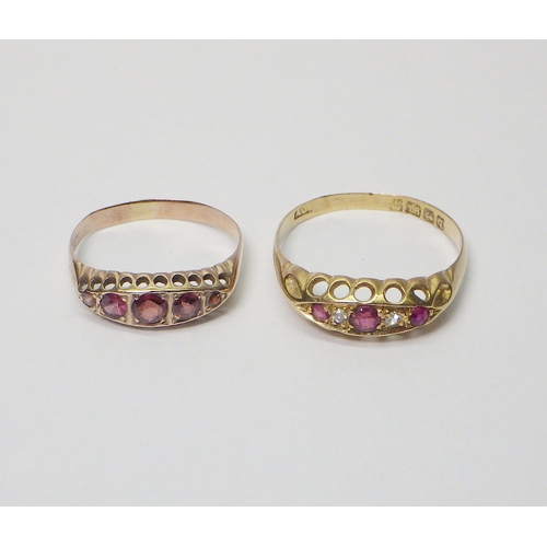35 - An early 20th cent 18ct gold ruby and diamond ring, a/f principal stone chipped, 2g gross; a similar... 