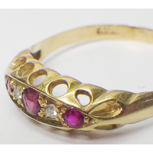 35 - An early 20th cent 18ct gold ruby and diamond ring, a/f principal stone chipped, 2g gross; a similar... 