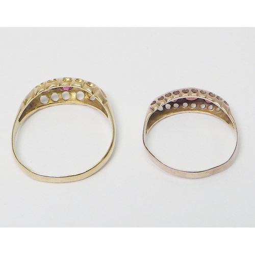 35 - An early 20th cent 18ct gold ruby and diamond ring, a/f principal stone chipped, 2g gross; a similar... 