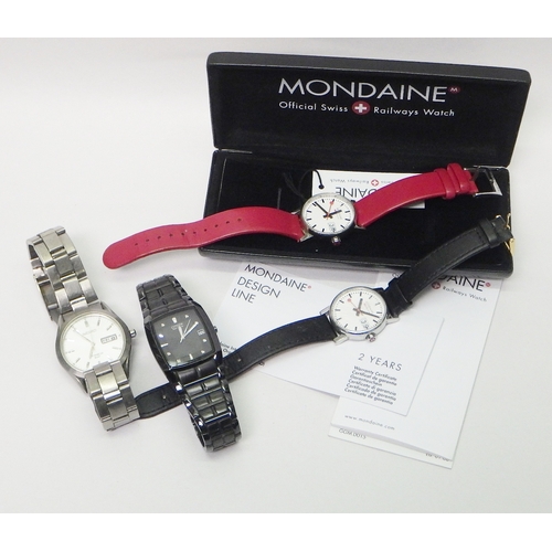 54 - Two Mondaine Swiss Railways Watches comprising quartz analogue movements in steel cases, each 29mm a... 