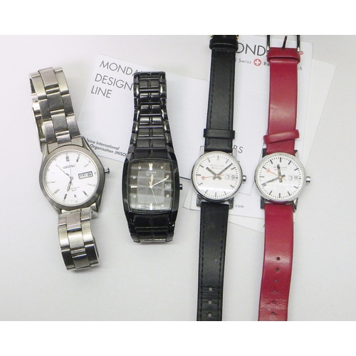 54 - Two Mondaine Swiss Railways Watches comprising quartz analogue movements in steel cases, each 29mm a... 
