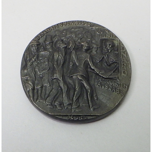 92 - A WW1 Lusitania Medal propaganda plaque, boxed with paper slip.