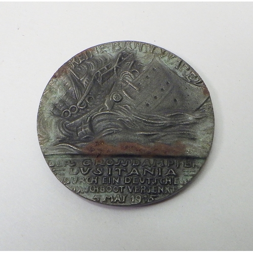 92 - A WW1 Lusitania Medal propaganda plaque, boxed with paper slip.
