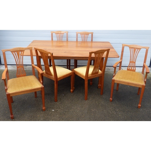610 - A PETER 'DINKY' DAYNES DOLPHIN MAN (EX MOUSEMAN) WALNUT DINING TABLE, 183cm x 108cm  & 6 CHAIRS CARV... 