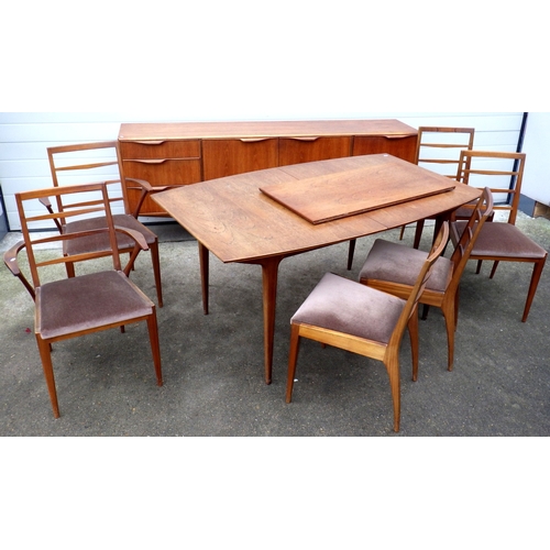 622 - A McIntosh teak dining suite comp dining table with one leaf, six chairs, cracks / repair,  and a si... 