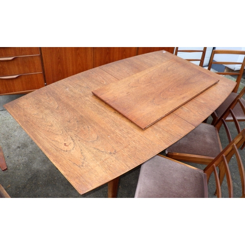 622 - A McIntosh teak dining suite comp dining table with one leaf, six chairs, cracks / repair,  and a si... 