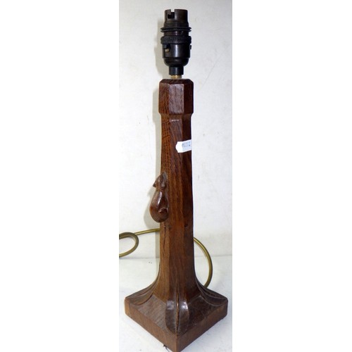 657 - A Mouseman English Oak table lamp, pre  1940/50s, with carved mouse trademark