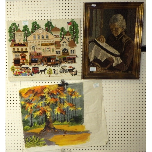 147 - A Coca-Cola mirror together with two embroideries and four other pictures (7)