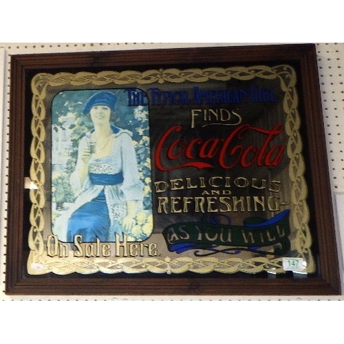 147 - A Coca-Cola mirror together with two embroideries and four other pictures (7)