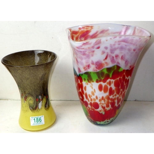 186 - A Strathearn glass vase together with a multicoloured vase (2)