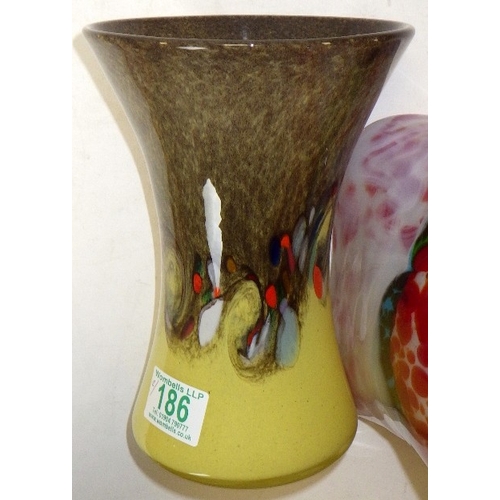 186 - A Strathearn glass vase together with a multicoloured vase (2)