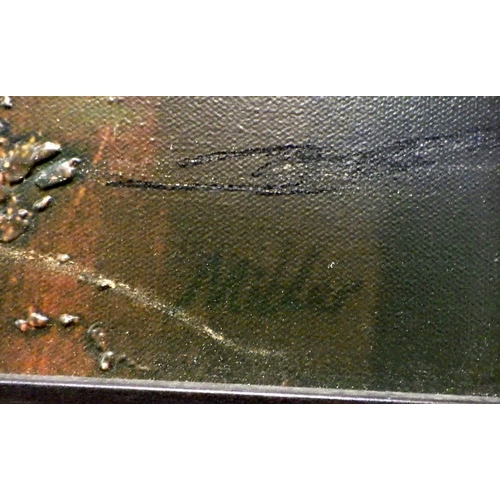 257 - A large abstract painting on canvas signed 'Miller' 83 x 110cm