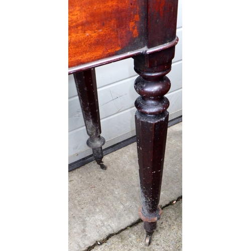 632 - A 19th cen mahogany tea table together with a drop leaf table, corner cupboard and an invalid table ... 