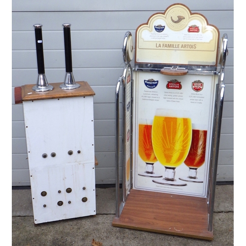 636 - A set of beer pumps together with a Stella Artois advertising stand (2)