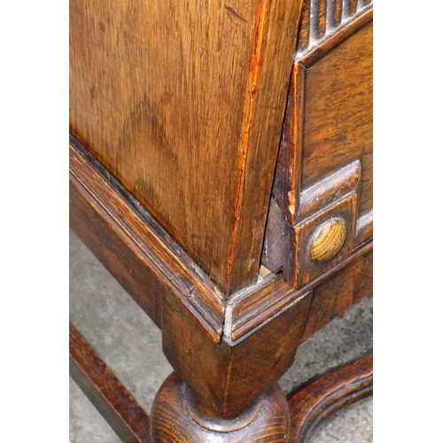 675 - A 1930's oak bureau, a/f, drop leaf occasional table and a stool (3)
