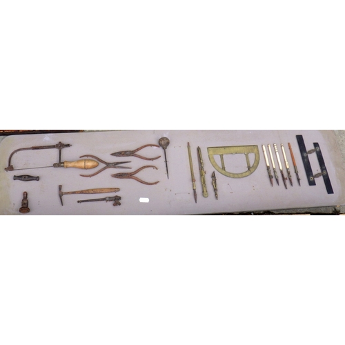 706 - A print tray, drawing instruments, bicycle lamps, tools, kitchen items etc (4)