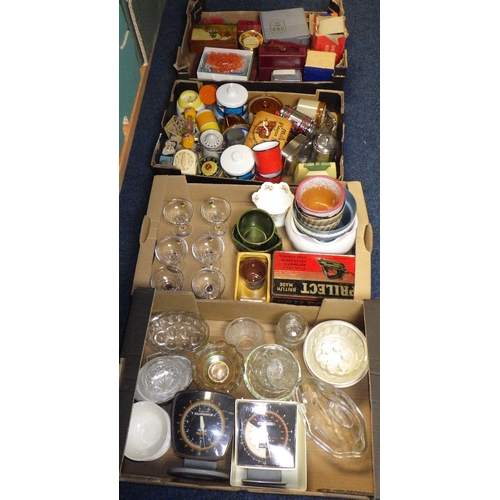 340 - Four boxes of misc kitchenware etc to inc six Babycham glasses (4)