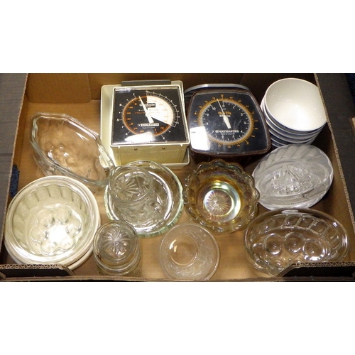 340 - Four boxes of misc kitchenware etc to inc six Babycham glasses (4)