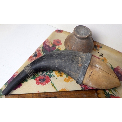 422 - An African comb, unusual horn shaped artefact, flutes etc