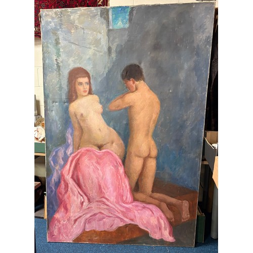 433 - A large oil on canvas of Lovers 120 x 180cm