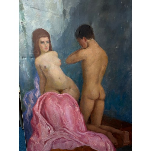 433 - A large oil on canvas of Lovers 120 x 180cm