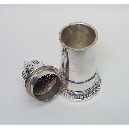 23 - A silver sugar caster bearing presentation inscription, late 20th cent.  165mm tall / 185g