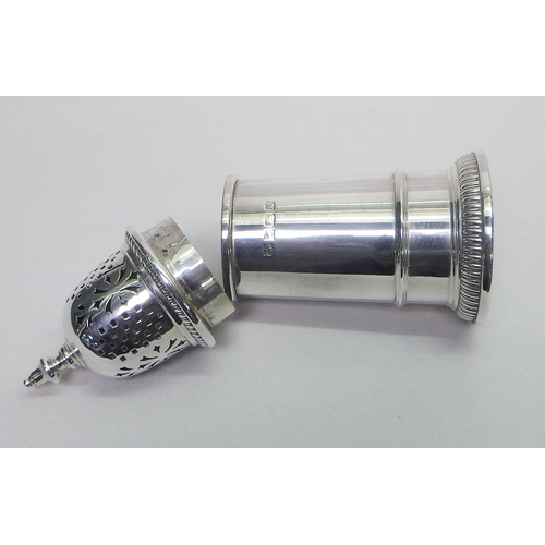 23 - A silver sugar caster bearing presentation inscription, late 20th cent.  165mm tall / 185g