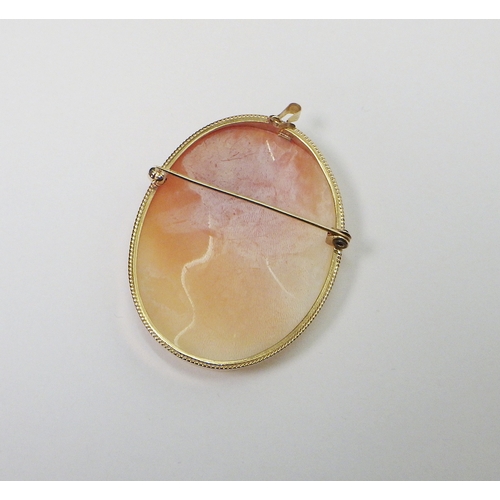 48 - A shell carved cameo in a 9ct gold metal brooch mount, 8g gram gross
