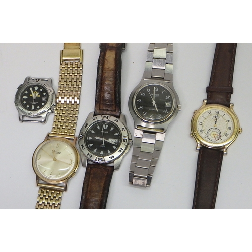 59 - A Lanco Quartz wristwatch c1977, having a black dial over a Tissot Cal 2030 movement, 37mm across ca... 