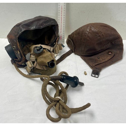 91A - An RAF type C late pattern flying helmet together with a type H oxygen mask having Korean War-era is... 